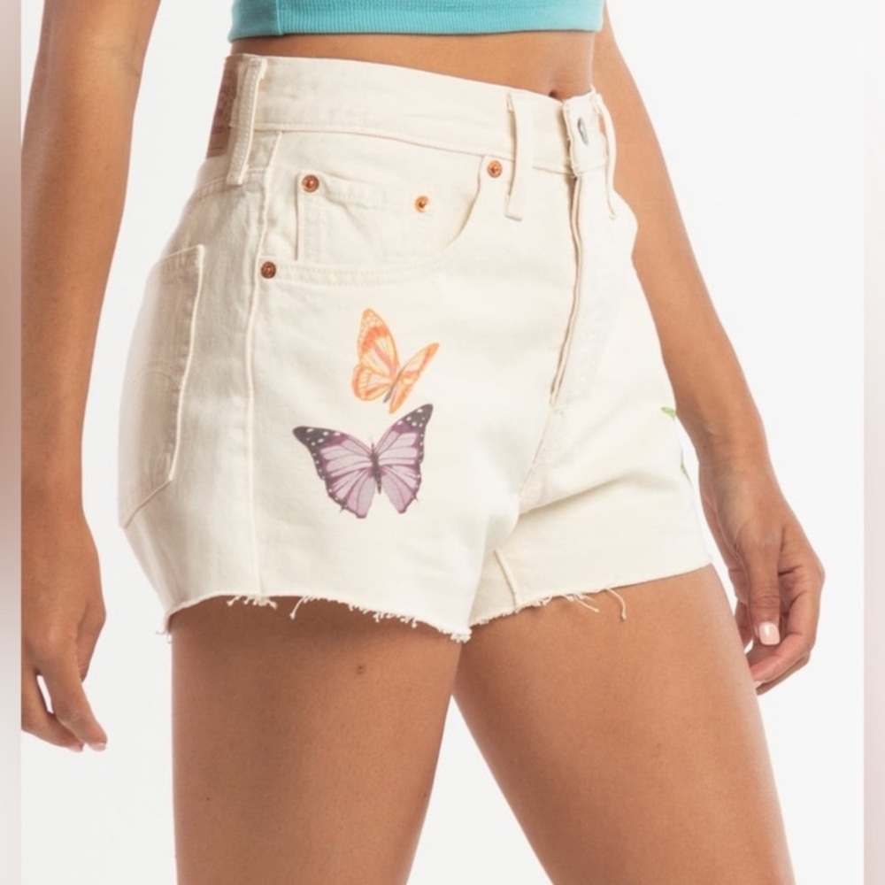 Levi's 501 High Rise Denim Jean Cutoff Shorts Give Me Butterflies Y2K Womens 29 - Picture 4 of 14